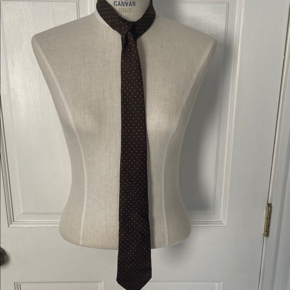 Paco Rabanne  % 100 silk hand made in Italy Brown Polka Dot Necktie
